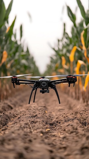 Drone Photo Agricultural Drone Surveying Cornfield for Precision Farming