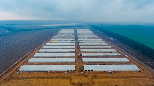 Drone shot huge industry storages Aerial shot of big storages