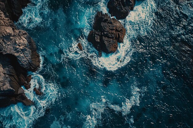 Photo drone shot rocks and ocean waves