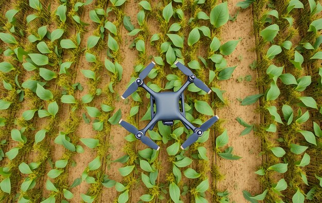 Photo drone technology in agriculture top view drone in soybean crop