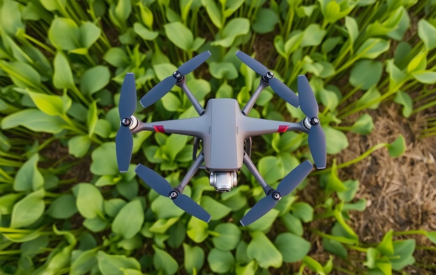 Photo drone technology in agriculture top view drone in soybean crop