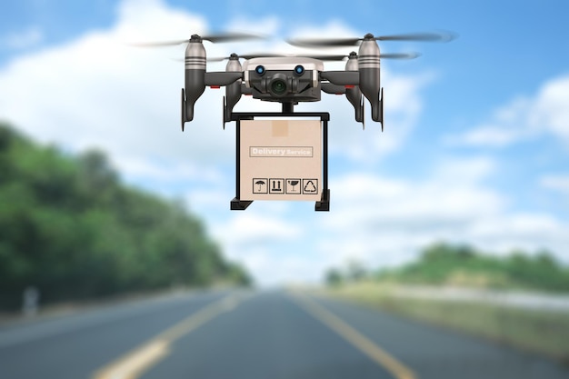 Drone technology engineering device industry flying in industrial logistic export import product home delivery service logistics shipping transport transportation to go new year 2022