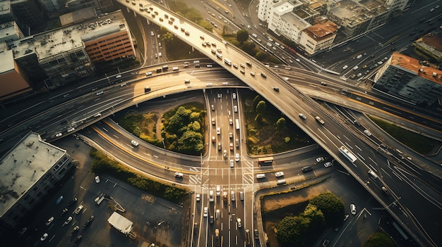 Drone view of different ways meeting on ring road