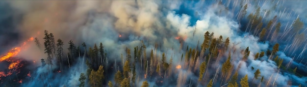 Drone view fire and smoke with forest