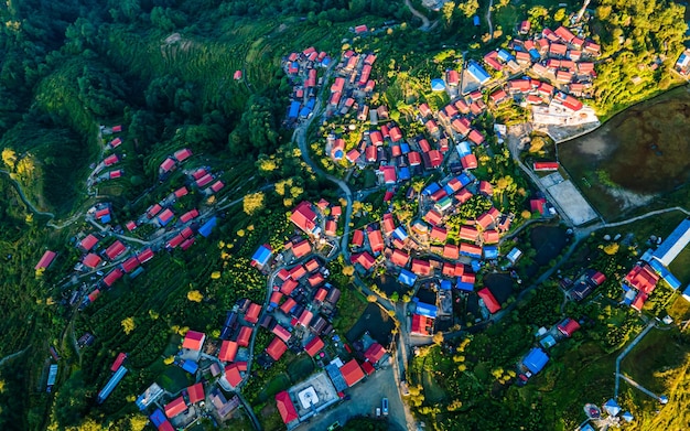 Drone view of Ghalegaun village at Lamjung, Nepal.