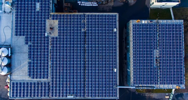 Drone view of modern alternative renewable panel Power environmental sunilght technology