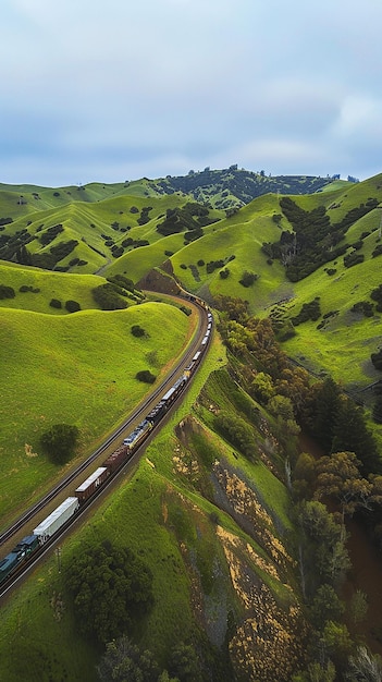 drone view photography of train driving