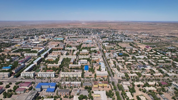 Drone view of the small town of balkhash