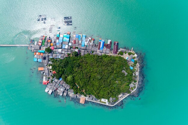 Drone view Top down of koh rat in Surat Thani thailand