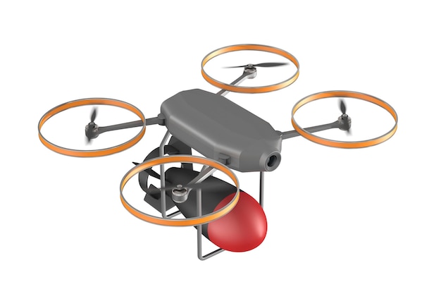 Drone with bomb on white background Isolated 3D illustration