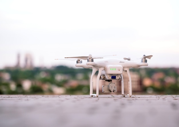 Drone with camera  preparing to fly