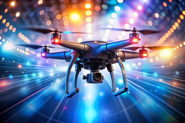 Photo a drone with a colorful background and a colorful lights on the bottom