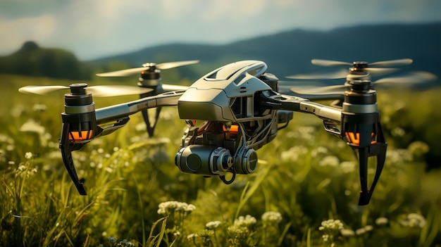 a drone with a mountain in the background