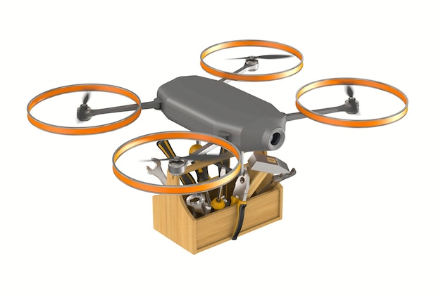 Drone with toolbox on white background Isolated 3d illustration