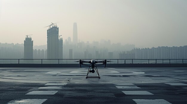 Photo a drone with a view of a city in the background