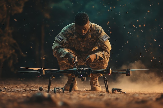 Photo drones army combat flight soldier