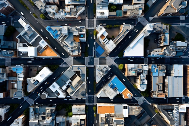 Photo drones eye view a cityscape framed by the confluence of urbanization and natural beauty