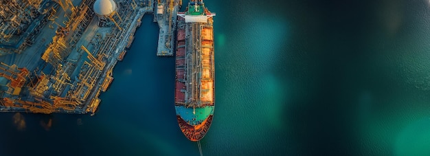 Photo drones eye view of oil tanker and cargo ship in petrochemical energy hub