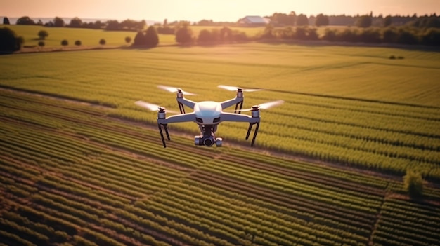 Drones fly over the vast farmland