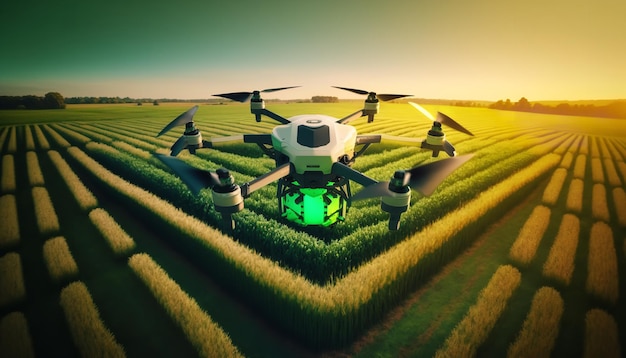 Drones flying over farm fields in the future to automate farming in agriculture Generative Ai