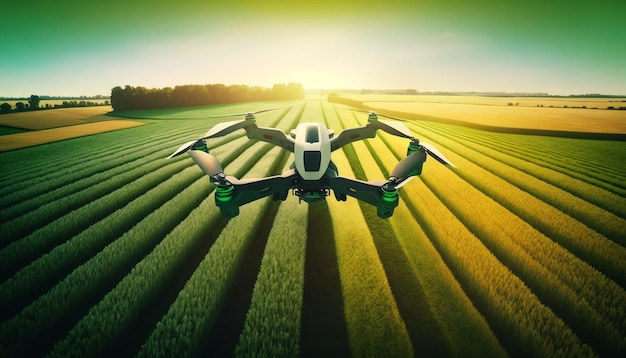 Drones flying over farm fields in the future to automate farming in agriculture Generative Ai