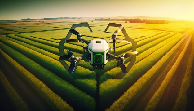 Drones flying over farm fields in the future to automate farming in agriculture Generative Ai