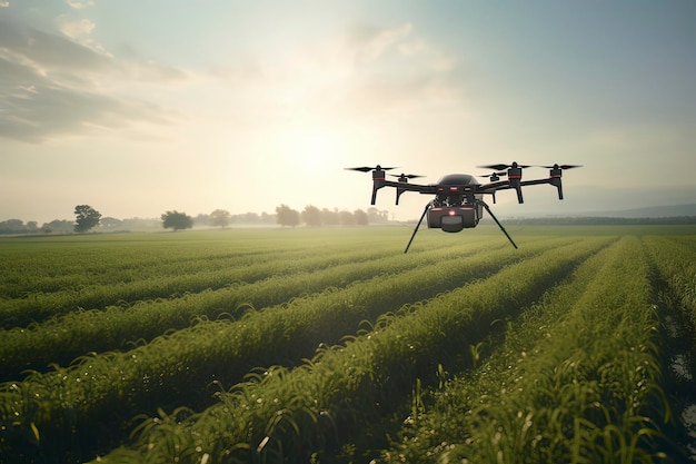 Drones spraying pesticides on farms AI technology generated image