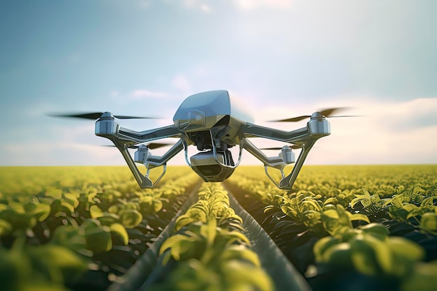 Drones spraying pesticides on farms AI technology generated image