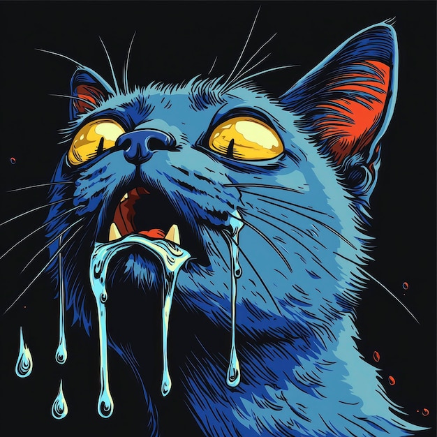 Drooling Cat with Yellow Eyes