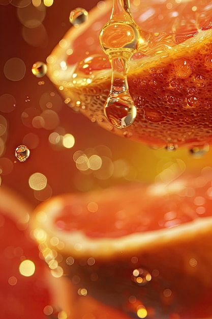 a drop of grapefruit essential oil Selective focus