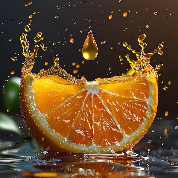 a drop of juicy orange is falling into a orange