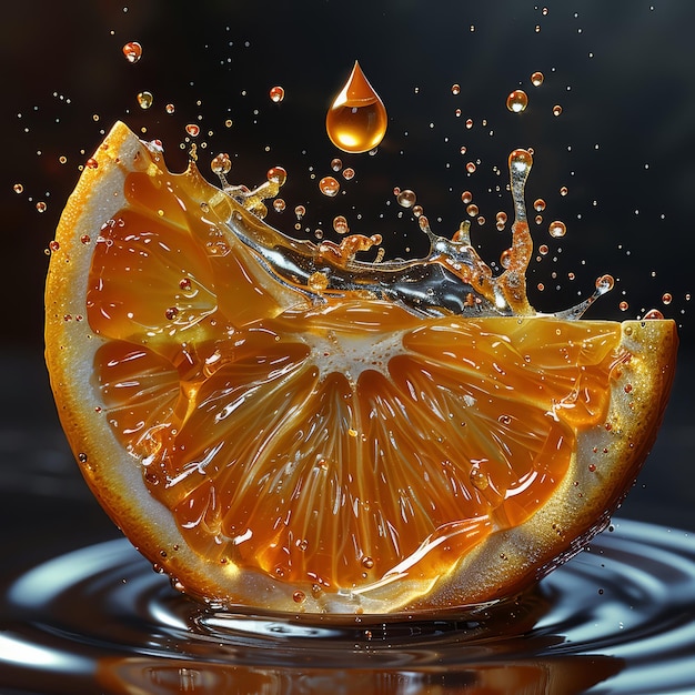 a drop of juicy orange is falling into a orange