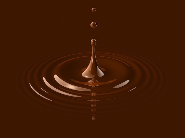 Drop of liquid chocolate splashing and making ripple. 