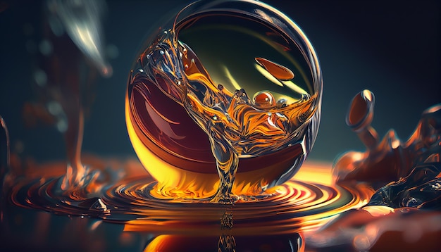 A drop of liquid is being poured into a glass ball.