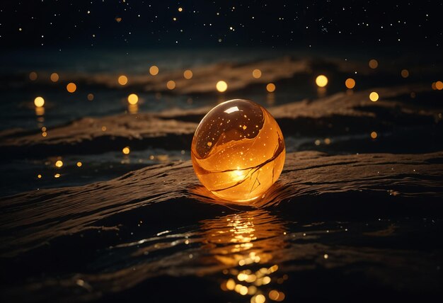 a drop of liquid with the ocean in the background