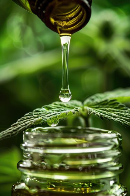 a drop of nettle essential oil Selective focus