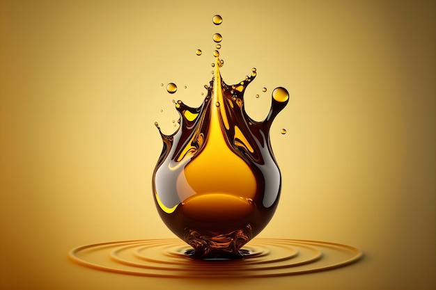 Drop of oil Shine yellow Cosmetic oil or Cosmetic Essence Liquid drop Fresh engine oil liquid eco nature 3d render