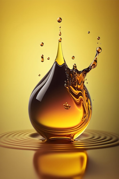 Drop of oil Shine yellow Cosmetic oil or Cosmetic Essence Liquid drop Fresh engine oil liquid eco nature 3d render