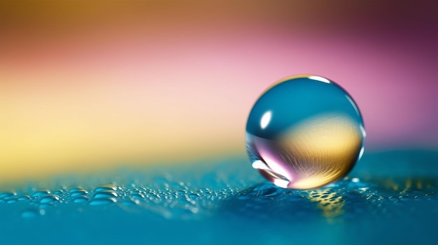 A drop of water on a blue surface