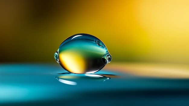 A drop of water is shown on a blue surface.