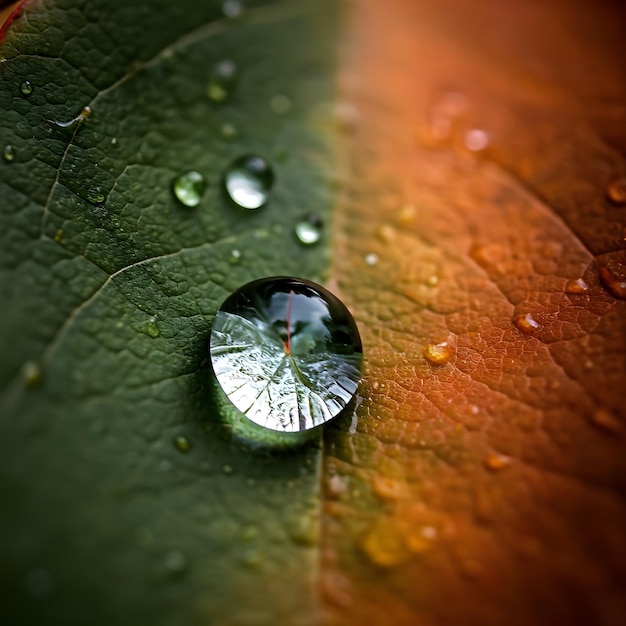 Photo a drop of water on a leaf with the raindrops on it