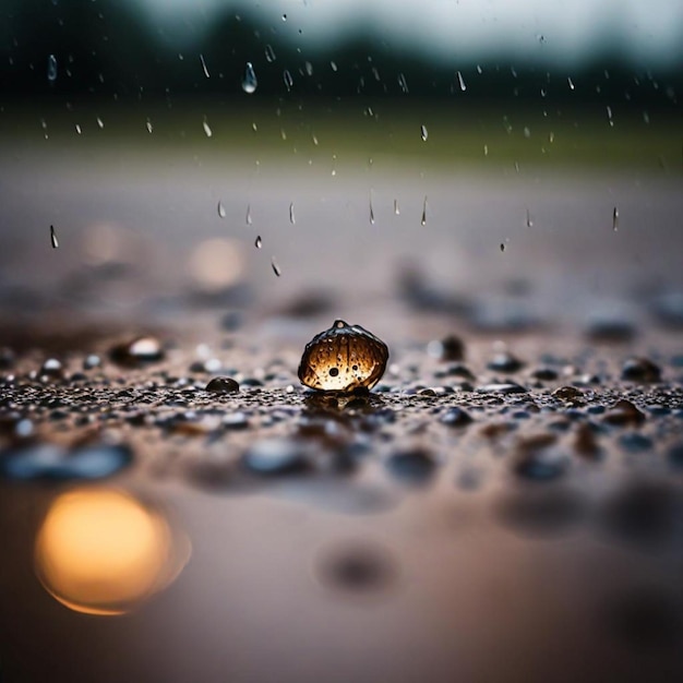 Photo a drop of water on a wet surface with rain drops