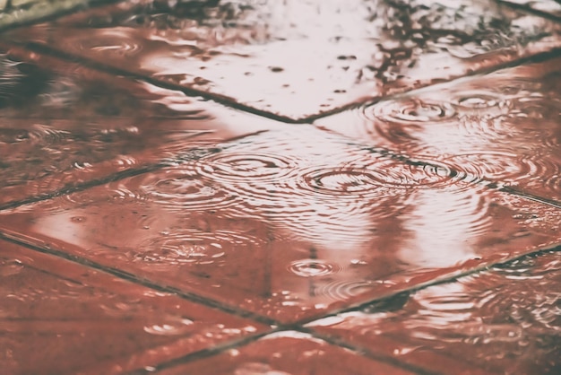 Drops and puddles during heavy rain