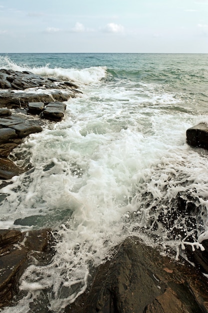 Drops of sea water when waves swash stone