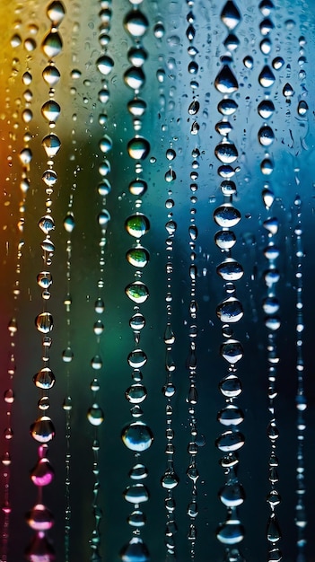 Drops of water on a glass Colorful rain abstract reflection droplets dew background wallpaper