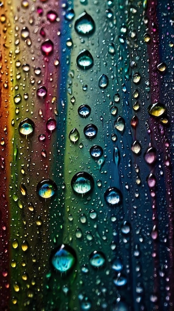 Drops of water on a glass Colorful rain abstract reflection droplets dew background wallpaper