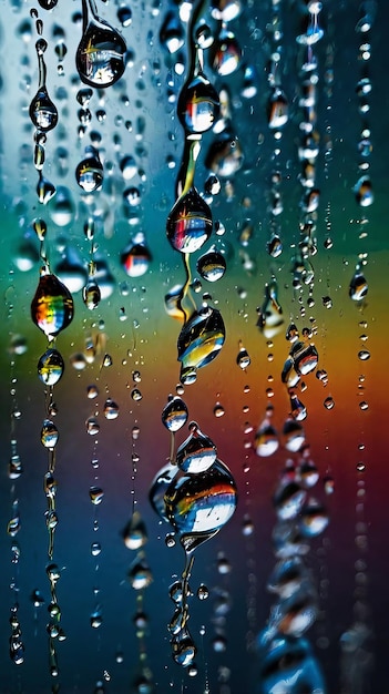 Drops of water on a glass Colorful rain abstract reflection droplets dew background wallpaper