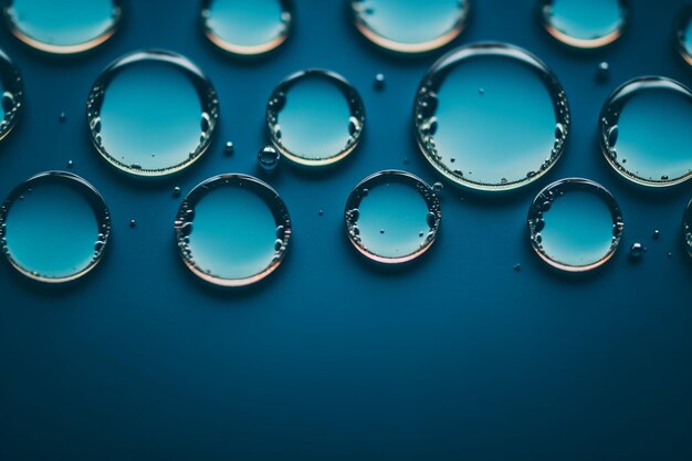 Drops on water with circles on a blue background