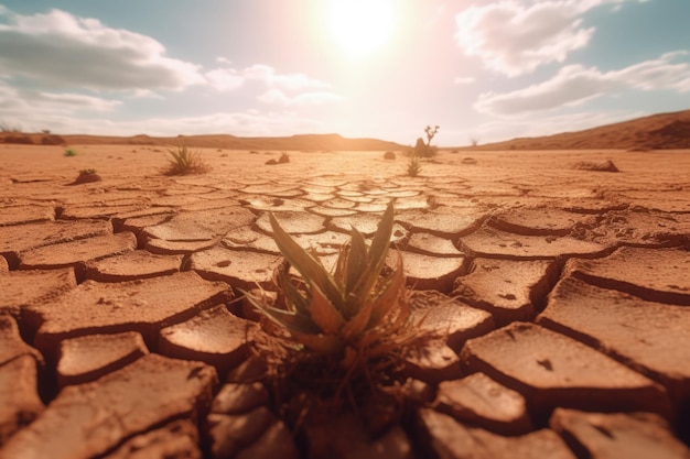 DroughtStricken Desert with Cracked Ground Arid Landscape Concept