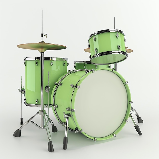 a drum set with a green drum set on it